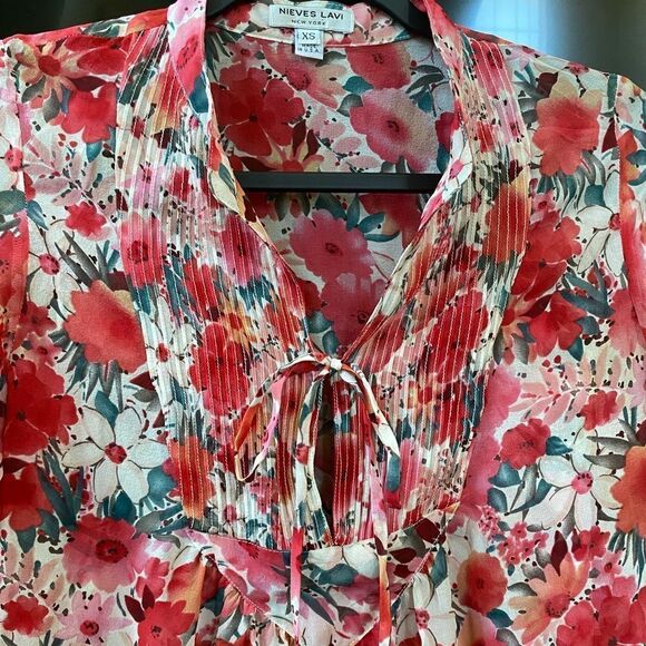 Nieves Lavi Cure Silk Top Blouse Pink Floral Print, Size XS - Picture 5 of 7